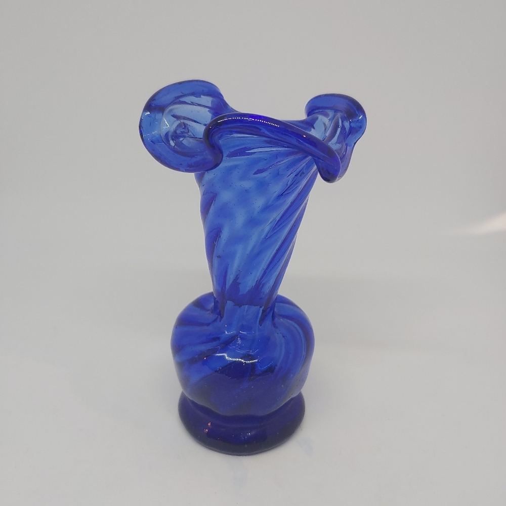 Cobalt Blue Handblown Ruffled Mini Vase - Picture 8 of 10